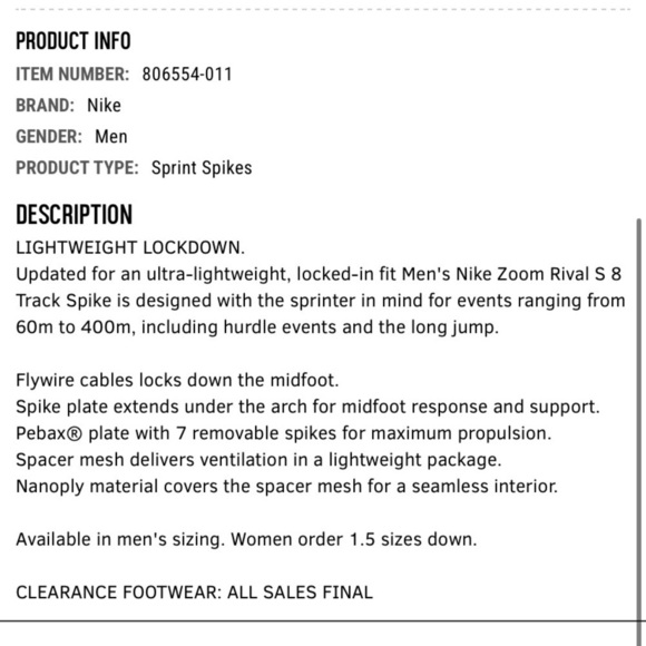 NIKE | ZOOM RIVAL S 8 Size 8 - Picture 7 of 14